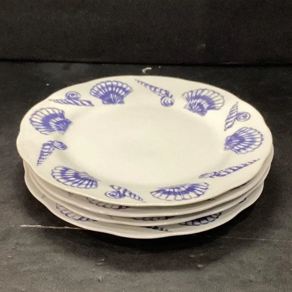 Allied Designs Seashore Luncheon Plates, Set of 4, Vintage Blue & White‎ Design